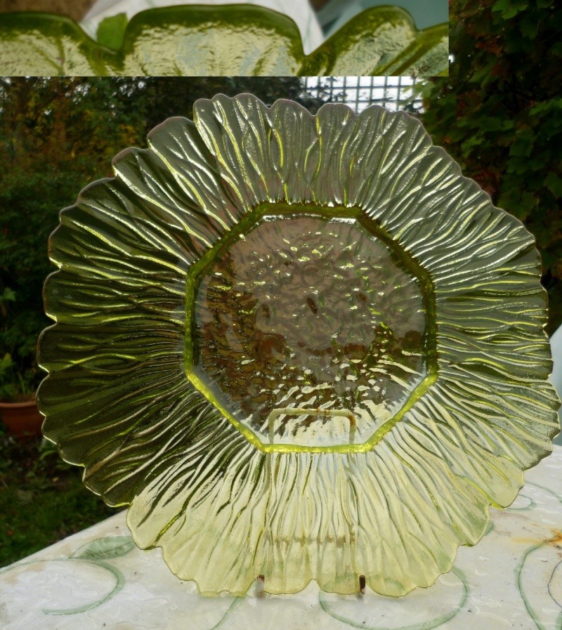 Large flower shape pressed glass plate, new import perhaps? P1020311