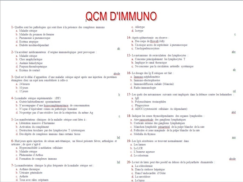 QCM Immunologie préparation résidanat Image010
