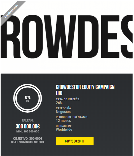 Proyecto Crowdestor Equity Campaign (III) ( Rent. 26% por 12 meses) 1997