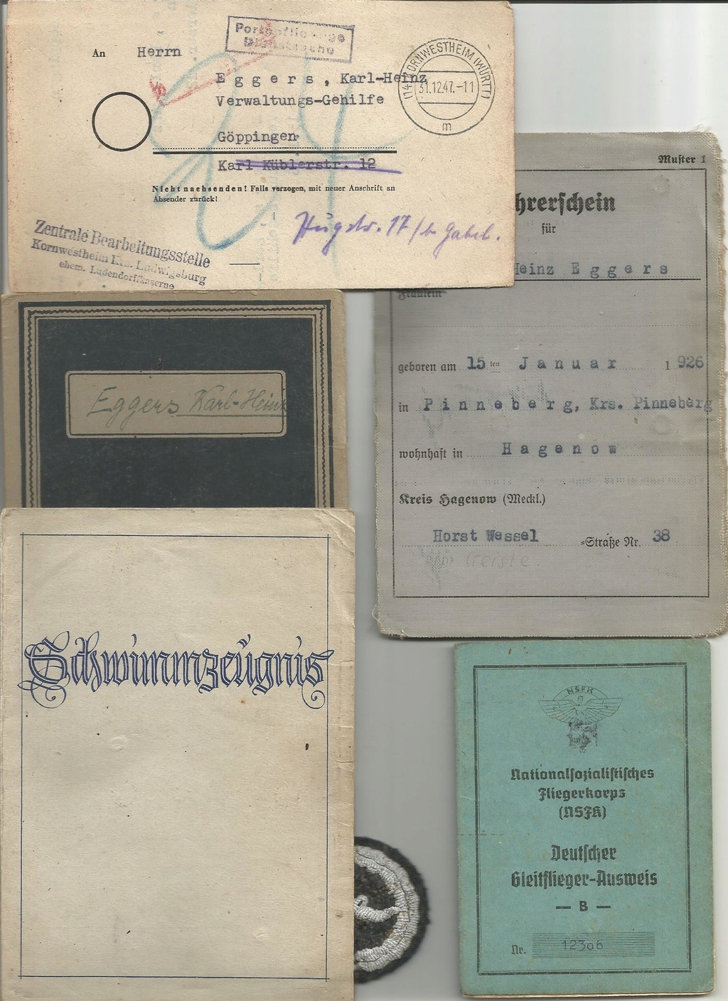 Un grouping de papiers ( 9 documents ) d'un jeune Allemand... Groupi10