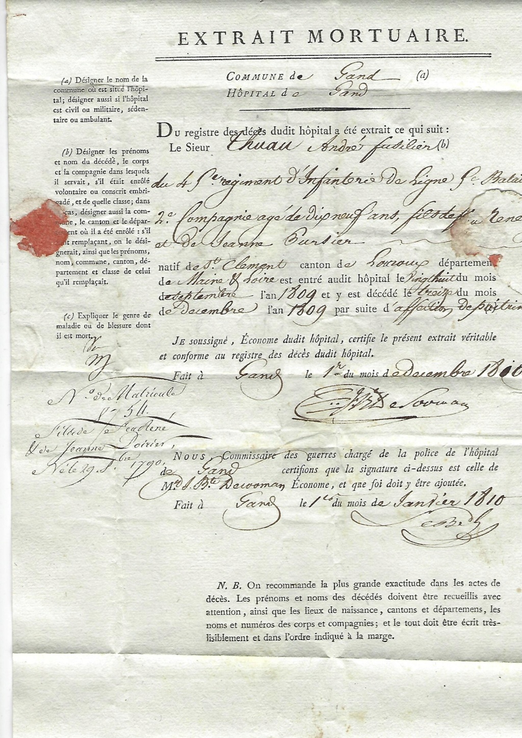 Trajet d'une lettre en 1810 entre Gnad et Angers Dzobou11