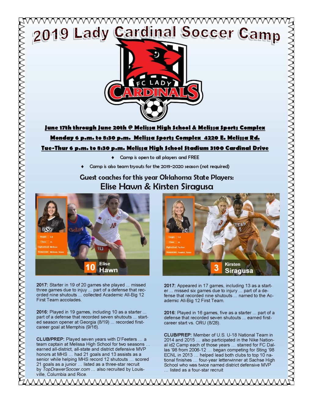 Free Soccer camp (coached by Ok St players) Summer14