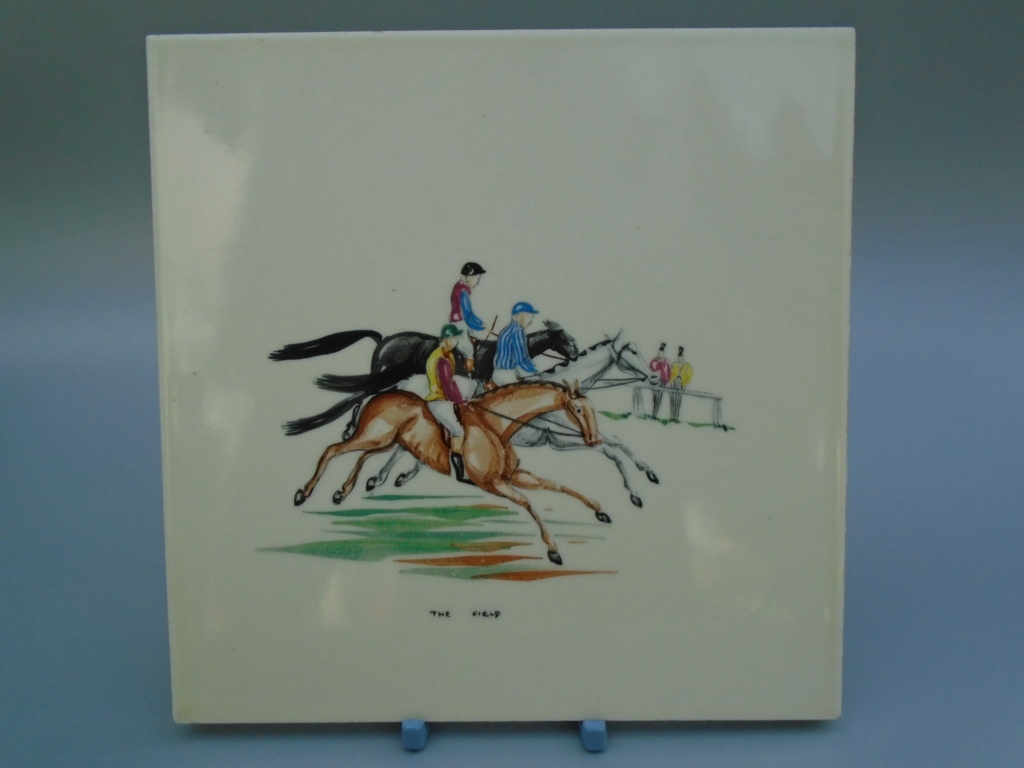 1950s/1960s Tile, Hand Painted Horse Racing Scene 'The Field' Dsc06311