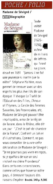 Revue de presse : Madame de Sévigné (Gallimard, 2013) Mzomoi10
