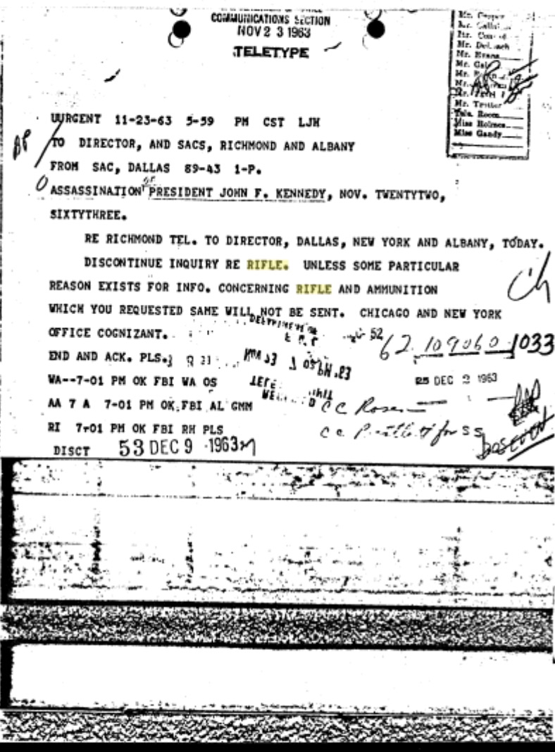 In search of 11/23/63 Richmond teletype RE: rifle B032d212