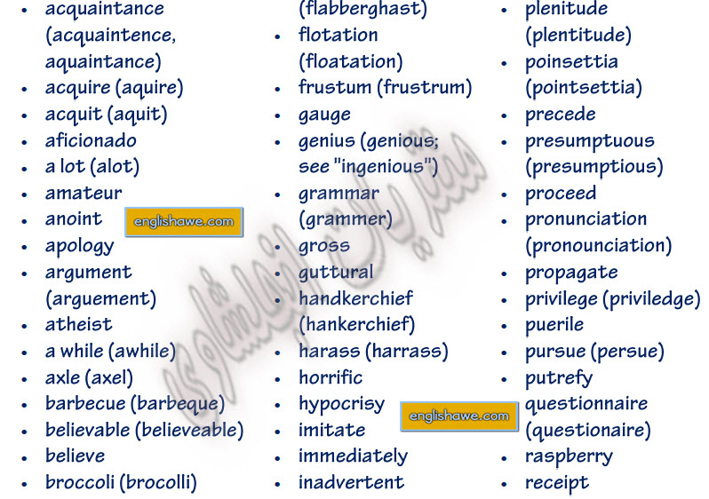 Download Commonly Misspelled Words list in English 19-09-10