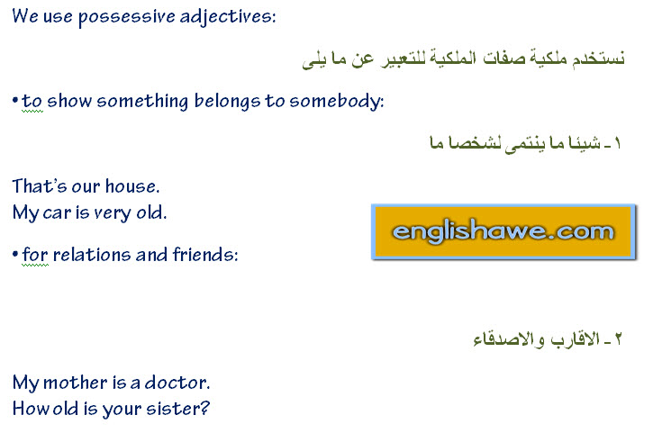 درس صفات الملكية فى اللغة الانجليزية للمبتدئين possessive adjectives in English language 218
