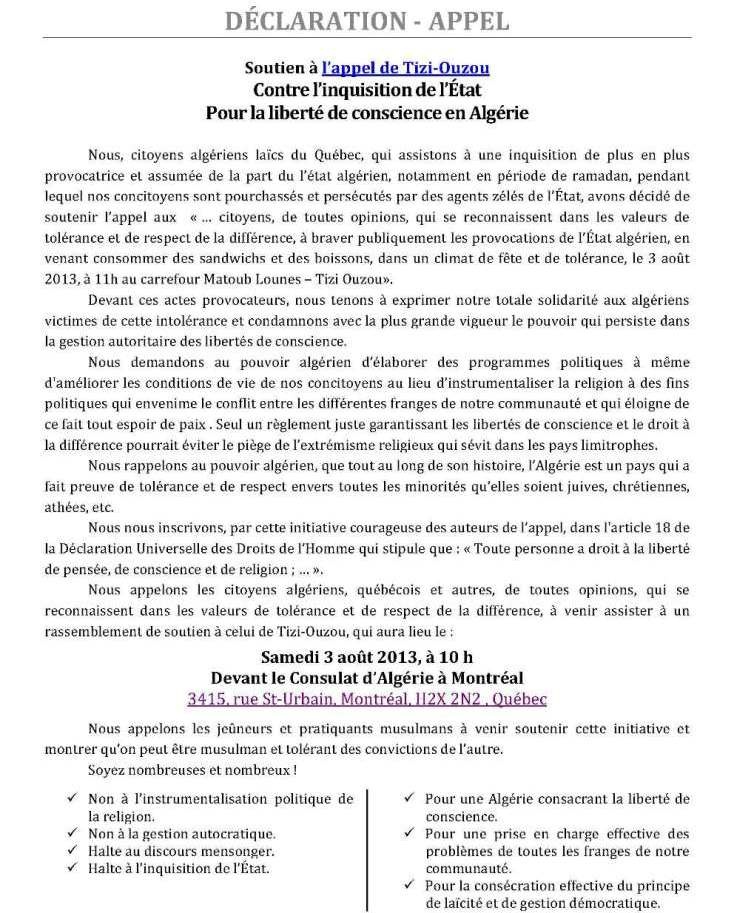 Des Kabyles de Montréal solidaires de l'appel des non-jeûneurs de Tizi-Ouzou contre «l’Inquisition» Canada10