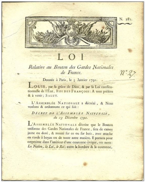 Paire de boutons "la nation la loi le roi" - Garde Nationale 1790-1791 1gobh210