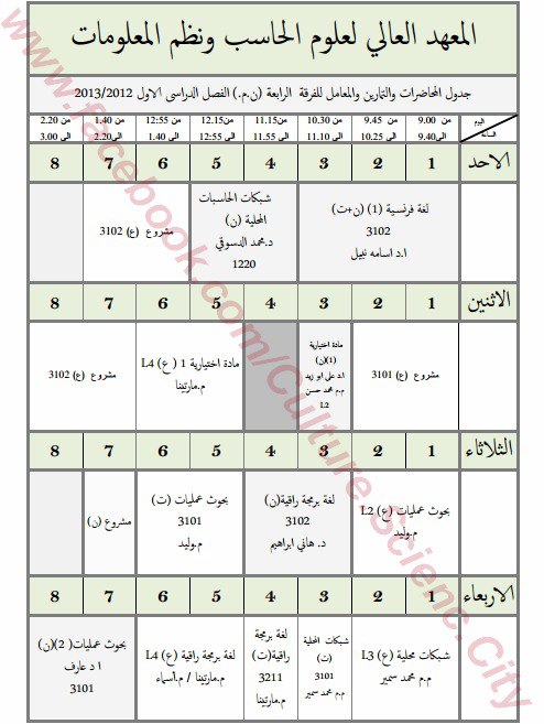 جدول الفرقه الرابعه نظم معلومات  الفصل الدراسي الأول 2012-2013 4_nozz10