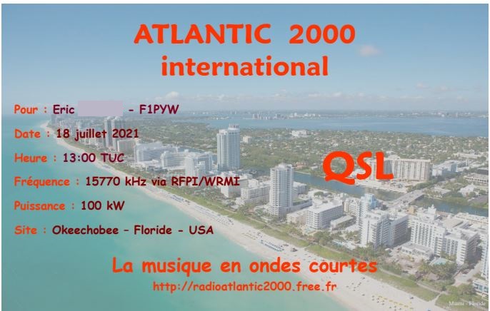 eQSL de Atlantique 2000 via WMRI Atl20010
