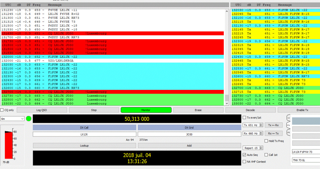 activité en FT8 sur 50mhz Lx1jx10