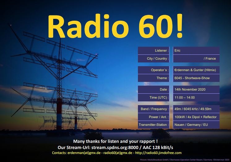 eQSL de radio 60 Radio610