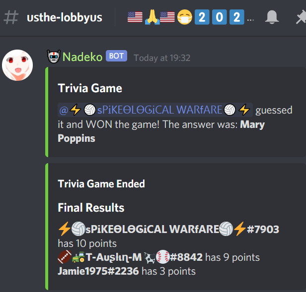 August 15th - 3 players Trivia10