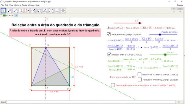 Relação entre a área do quadrado e do triângulo Geo-810