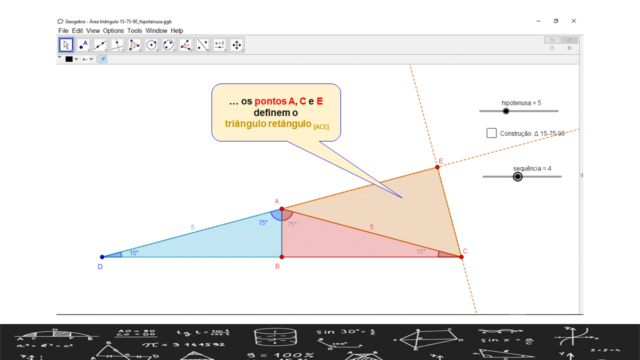 Área triângulo 15-75-90 conhecida apenas a sua hipotenu Slid1114