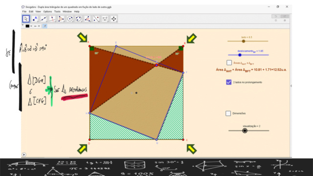 Dupla área triangular em função do lado de um quadrado Slid1305