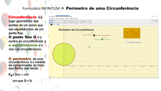 Perímetro da circunferência em função do raio e do diâm Slid1994