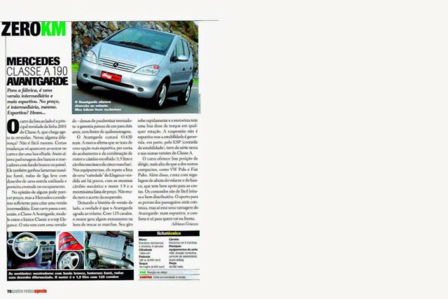 (Classe A - W168): A190 Avantgarde - avaliação Revista Quatro Rodas - agosto de 2002 411