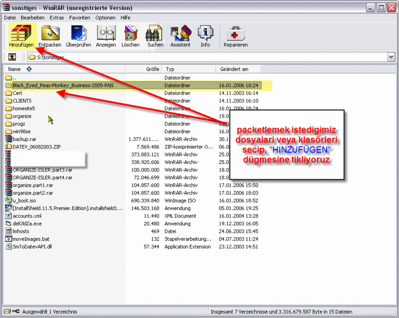 adim adim anlatim : WinRAR ile parcalanmis archiv olusturmak Rar01110