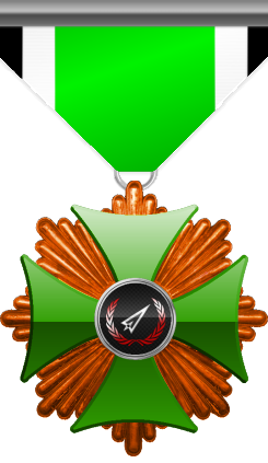 Bronze level of Green Cross of the Silver Arrows - Given to a member who performed a number of contributions to the clan in the form of equipment or money donated and knowledge shared. Bronze level is the first of six.