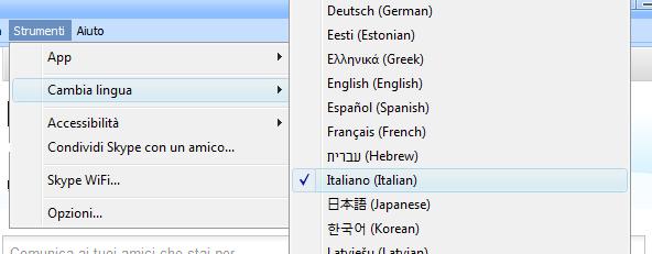 Come cambiare lingua su Skype Skype210