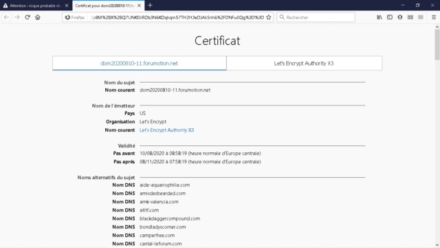 forum inaccessible a cause du certificat SSL invalide... Certif11