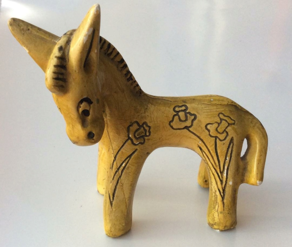Little Ceramic Donkey marked 6140 - Yellow with Daffodil Pattern Donkey10
