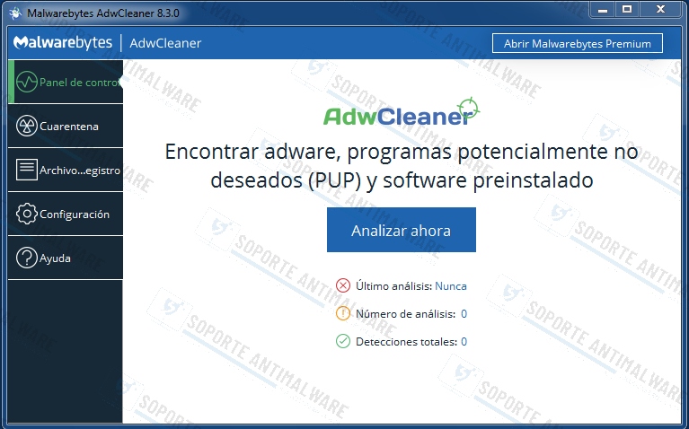 Manual AdwCleaner de Malwarebytes Inicio10