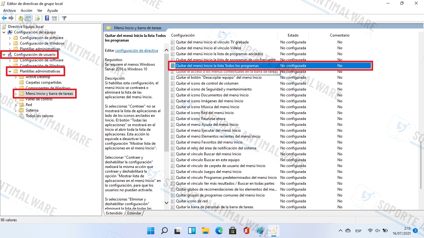 Como ocultar la lista de apps del menú de inicio | Windows 11/10 Oculta11