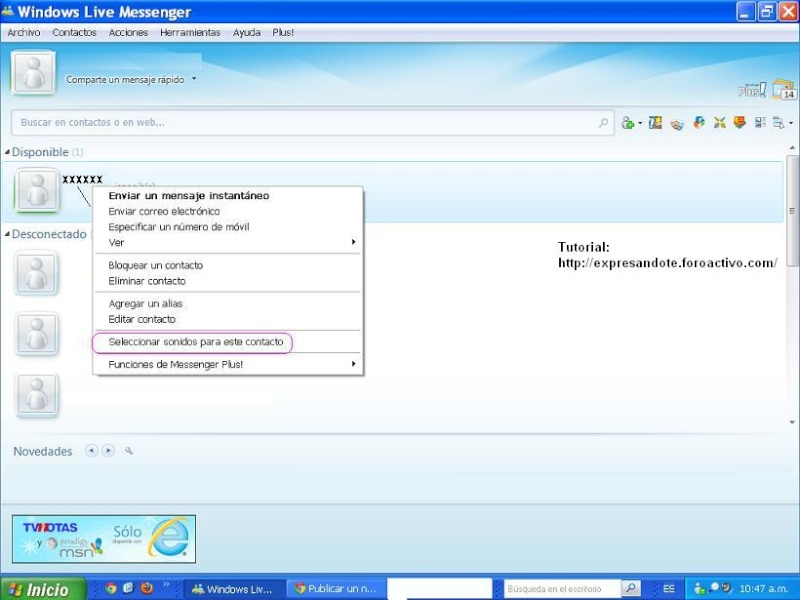 Personalizar sonidos de los contactos del msn 110