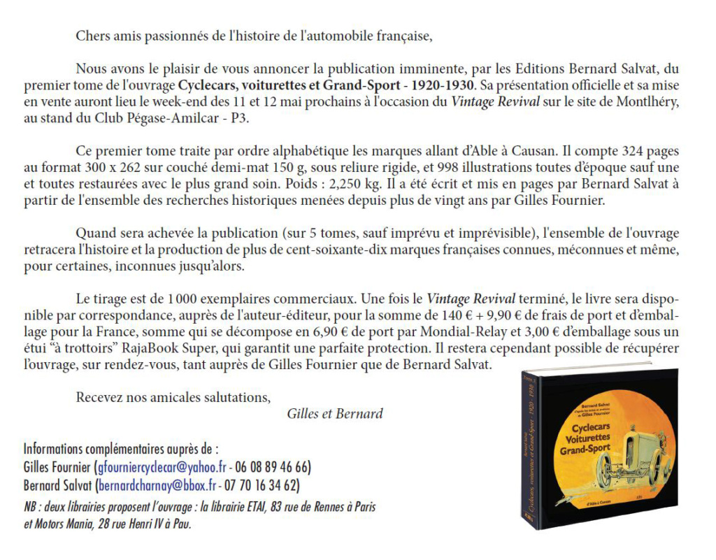 Livre Cyclecars Voiturettes Grand-Sport par Gilles Fournier - Page 2 Livre10