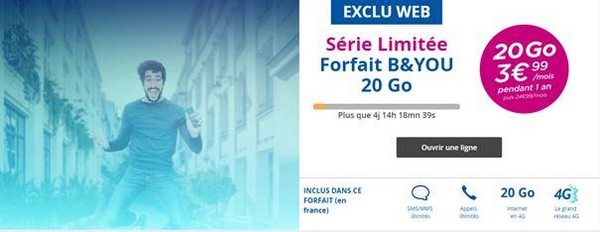 Forfait B&YOU 20Go à 3€99/mois pendant 12 mois au lieu de 24,99€  Bandyo10