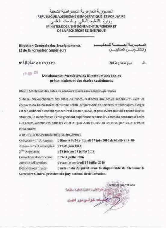 CONCOURS D’ACCÈS AUX ÉCOLES NATIONALES SUPÉRIEURES 2016 Annonc10