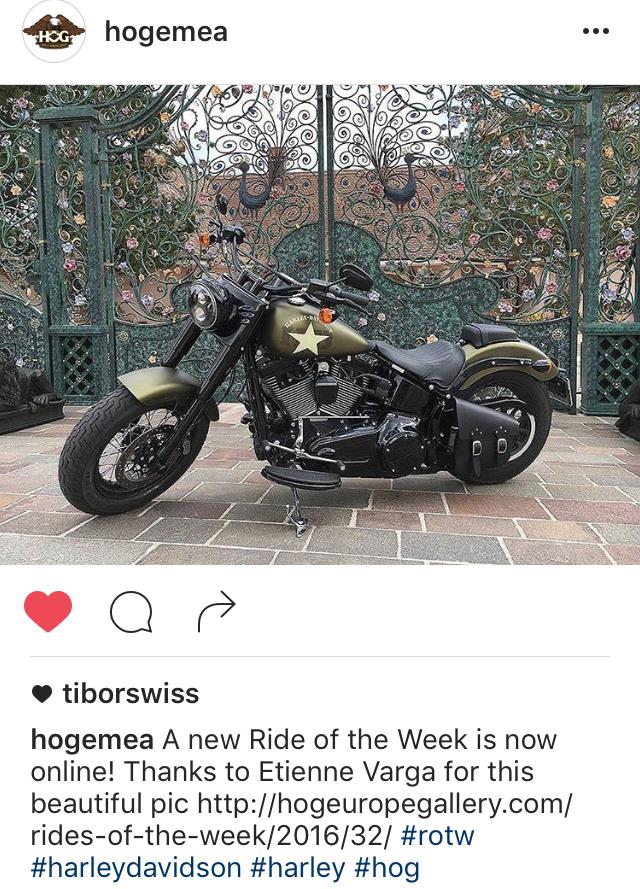 Ma Softail Slim S sur la homepage du site HOG Europe Hog110