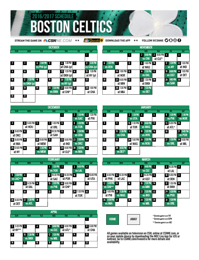 Celtics Schedule Printable - Printable Templates