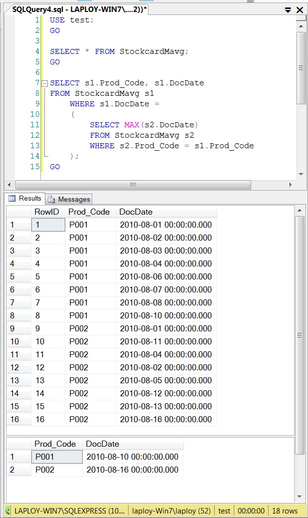 sql สำหรับเลือกรายการสินค้าแต่ละรหัส มารหัสละ 1 record ในตารางstockcard  ที่มีการเคลื่อนไหวล่าสุด ควรเขียนอย่างไรครับ Cor110