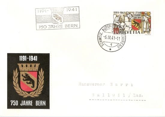 SBK 253 (Mi 398) 750 Jahre Bern 07_fdc10