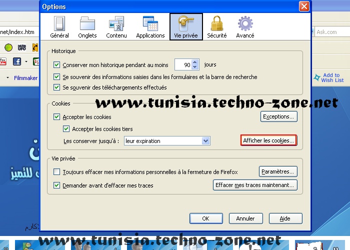 شرح حذف ملفات الارتباط الكوكيز من متصفح فايرفوكس comment supprimer les cookies de mozilla firefox 2_bmp13
