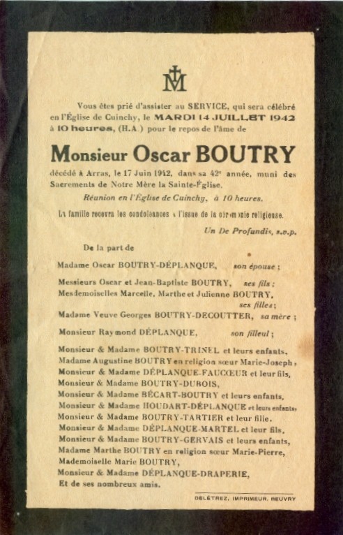 Oscar BOUTRY - Fusillé à Arras Boutry11