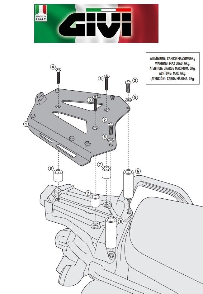 platine GIVI alu M8 à la place de la M5 SR371 S-l16010