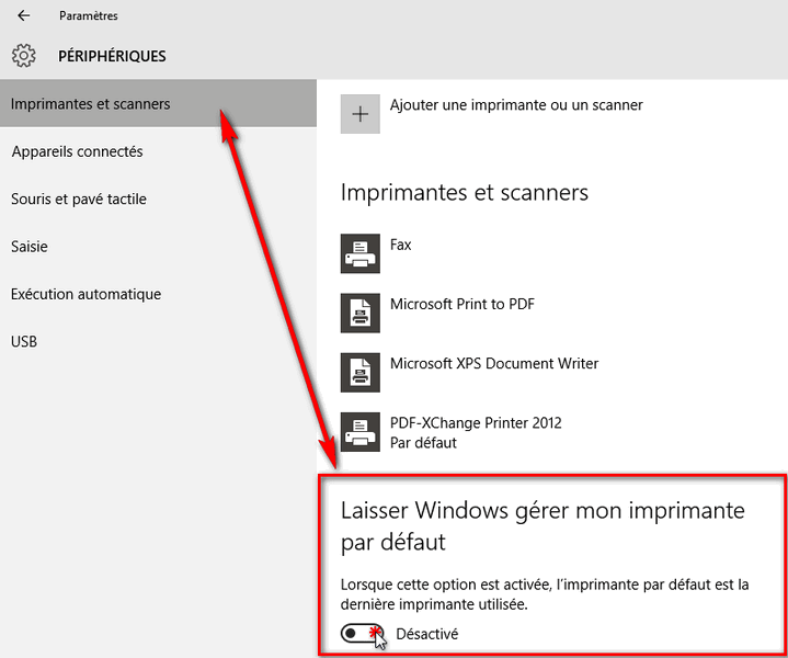 Gérer les imprimantes utilisées sous Windows 10. 0312