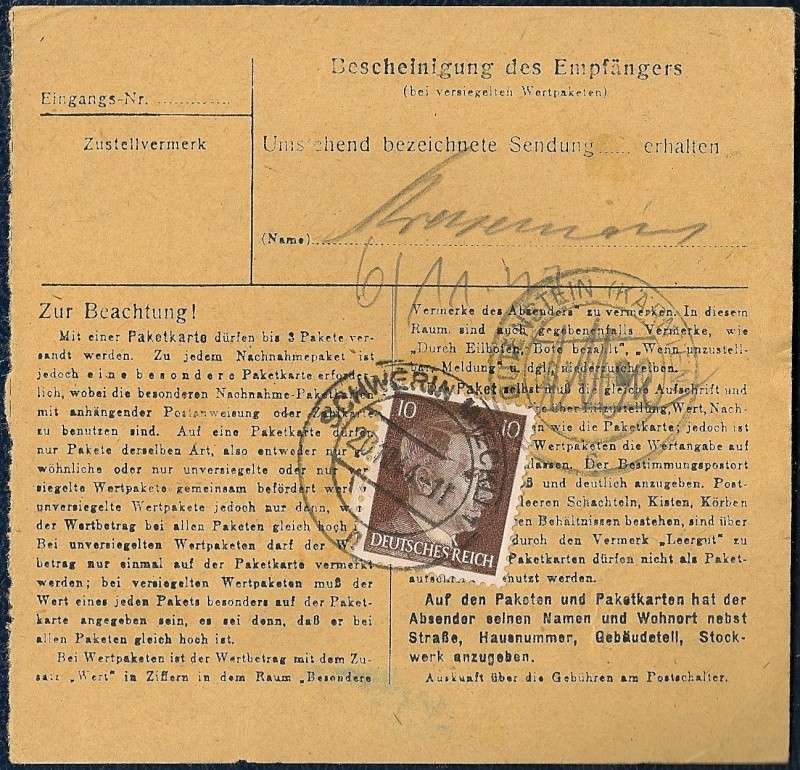 Postgebühren Pakete Deutsche Reichspost 1944/1945 310