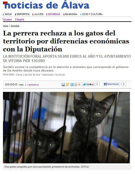 La perrera rechaza a los gatos del territorio por diferencias económicas con la Diputación Diario10