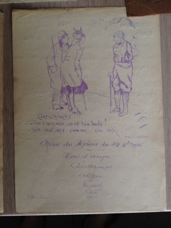 (H) 3 menus de mess daté 1915 avec illustration humoristique  (vendu) Image110