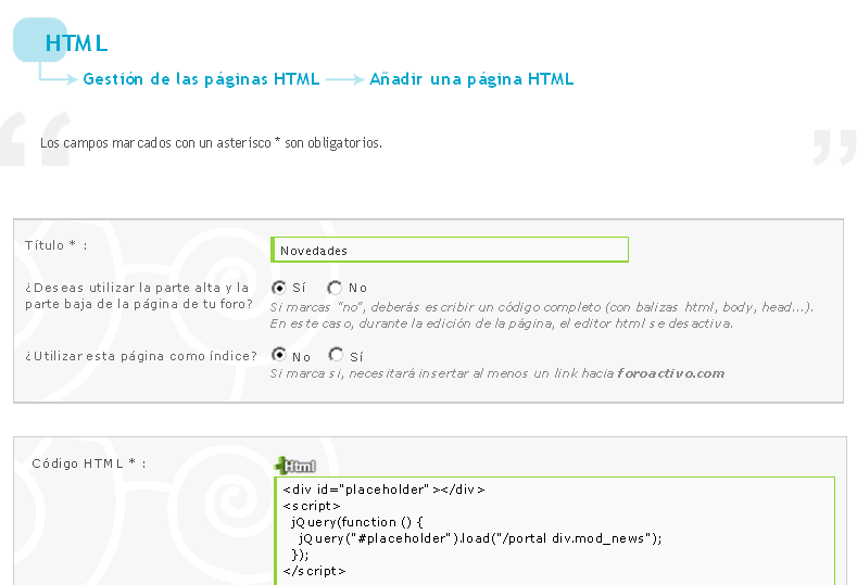 Actividad de un subforo en html. Prueba10