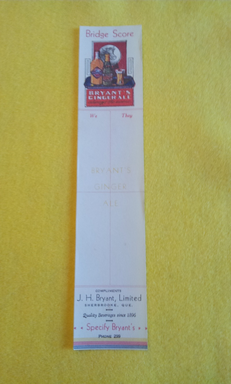 Feuille de pointage pour le bridge J.H. Bryant 00212
