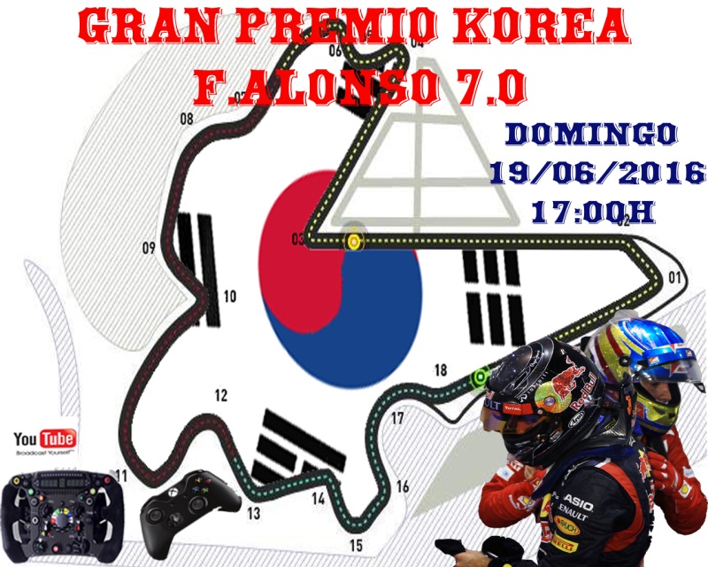 F1 2013 - XBOX 360 / CTO FERNANDO ALONSO 7.0 - F1 XBOX TODAS LAS AYUDAS /  G P. DE KOREA / DOMINGO 19 DE JUNIO DE 2016 - 17:00 Horas / CONFIRMACIÓN DE ASISTENCIA. Korea710