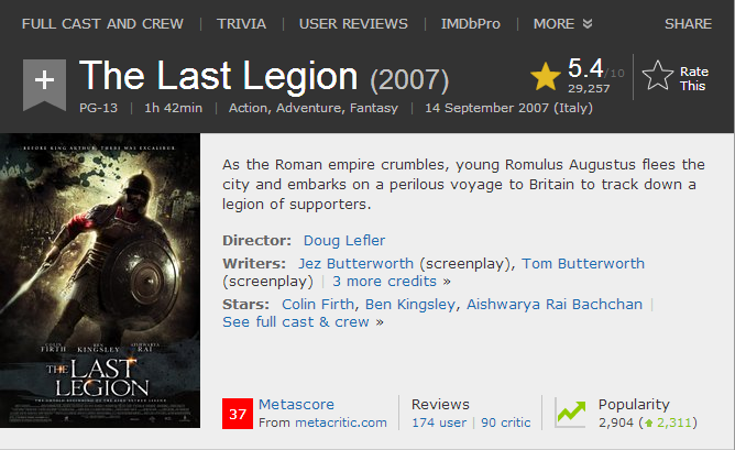 فيلم الاكشن والمغامرة والفنتازي الرائع The Last Legion 2007 720p BluRay مترجم بنسخة البلوري 02-11-13