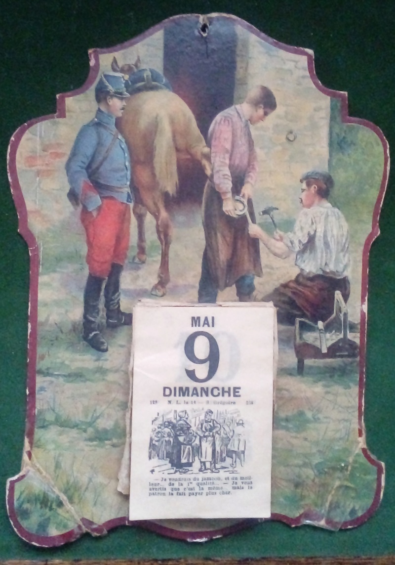 (N) Calendrier éphéméride (motif chasseur à cheval ou hussard) 1915.(vendu) 20160819
